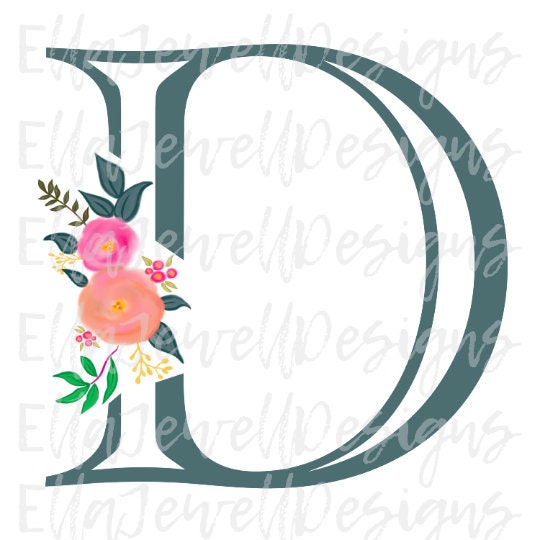 Floral Letter D Green Blue