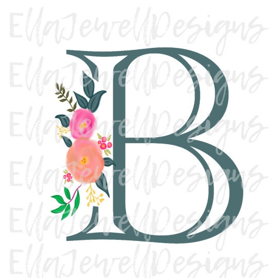 Floral Letter B Green Blue