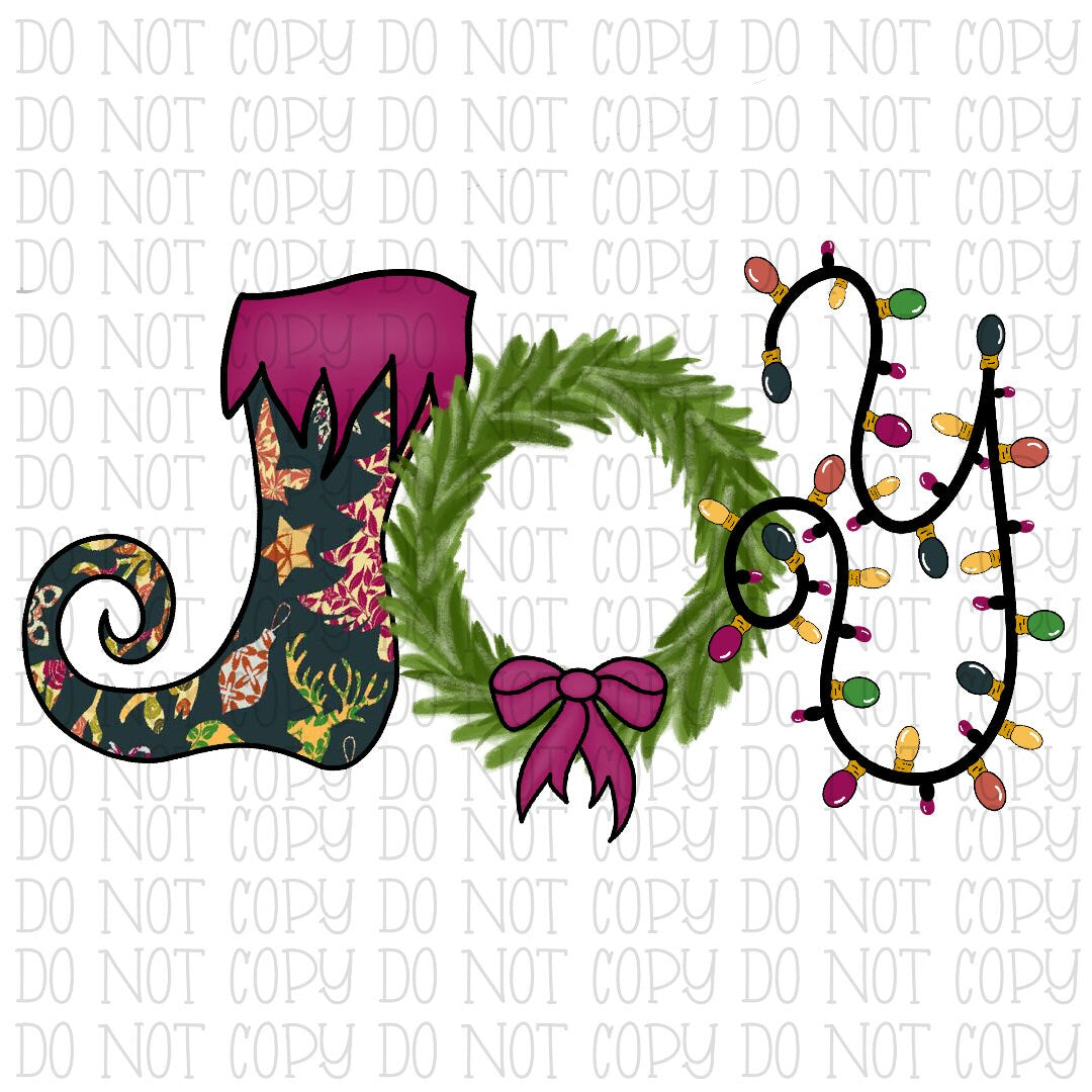 Joy - Christmas Stockings Wreath Lights