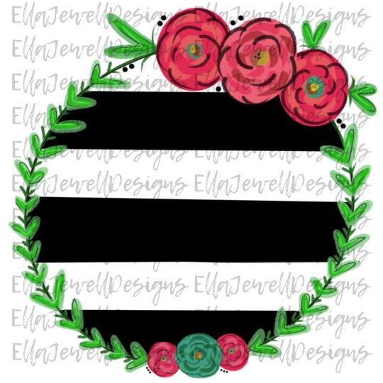 Floral Wreath Watercolor Flowers Stripes