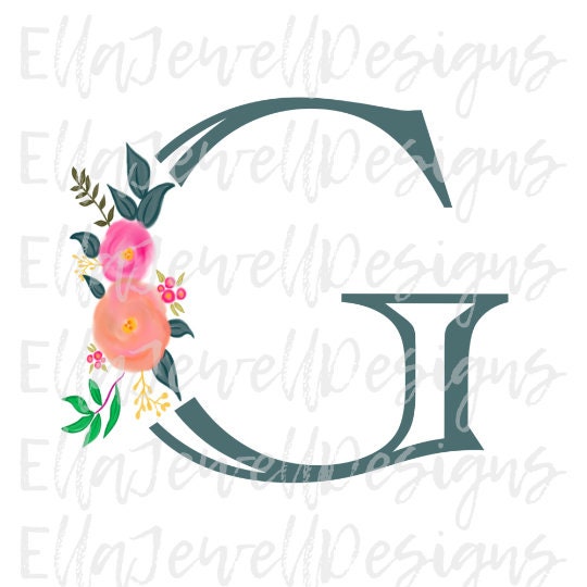 Floral Letter G Green Blue