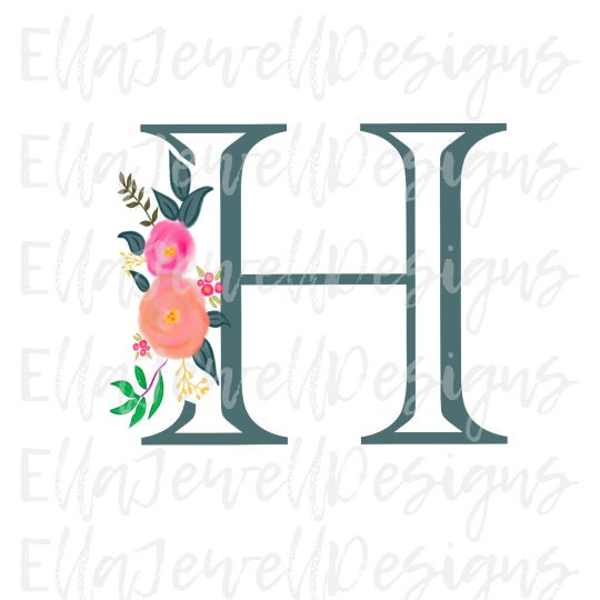 Floral Letter H Green Blue