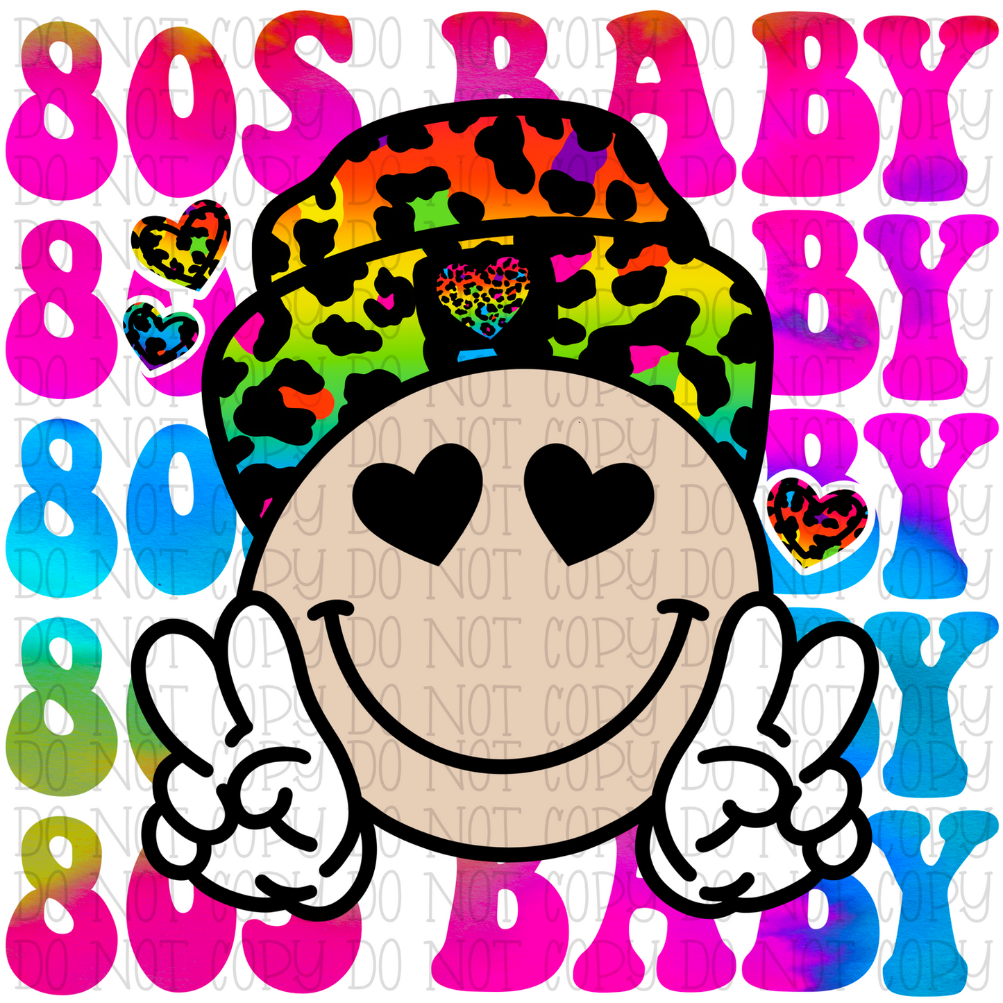 80s Baby - Hippie - Peace Sign - Rainbow Leopard