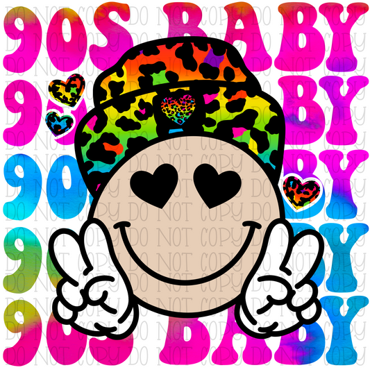 90s Baby - Hippie - Peace Sign - Rainbow Leopard