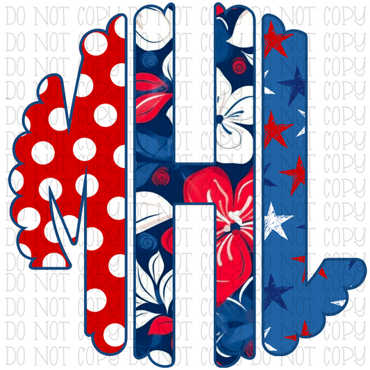 Monogram - Red White Blue Floral - Scallop Letters - MHL (Read)
