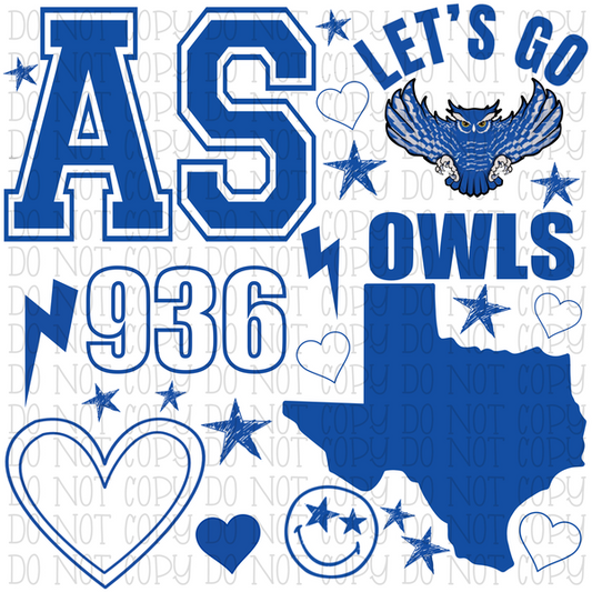 Anderson Shiro Owls - Texas - Scatter - Blue and White