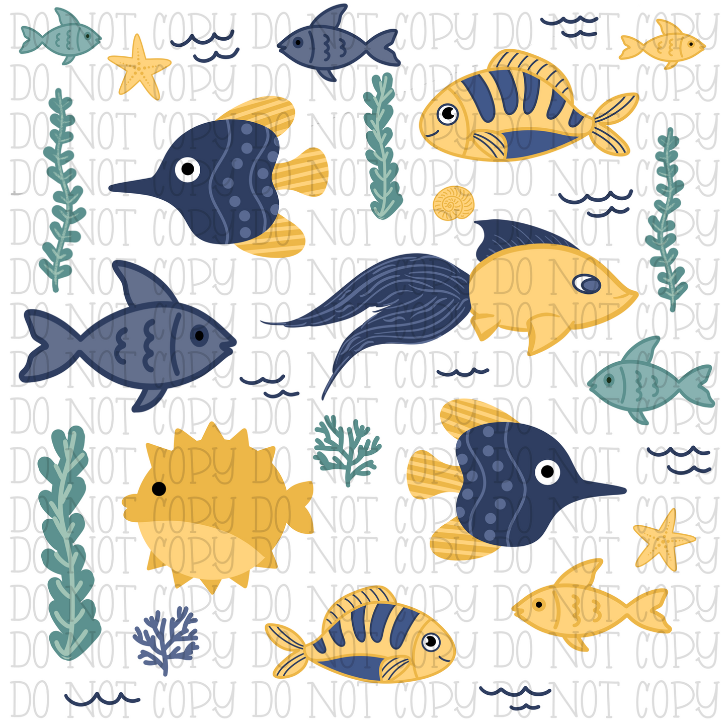 Blue and Yellow Group of Fish