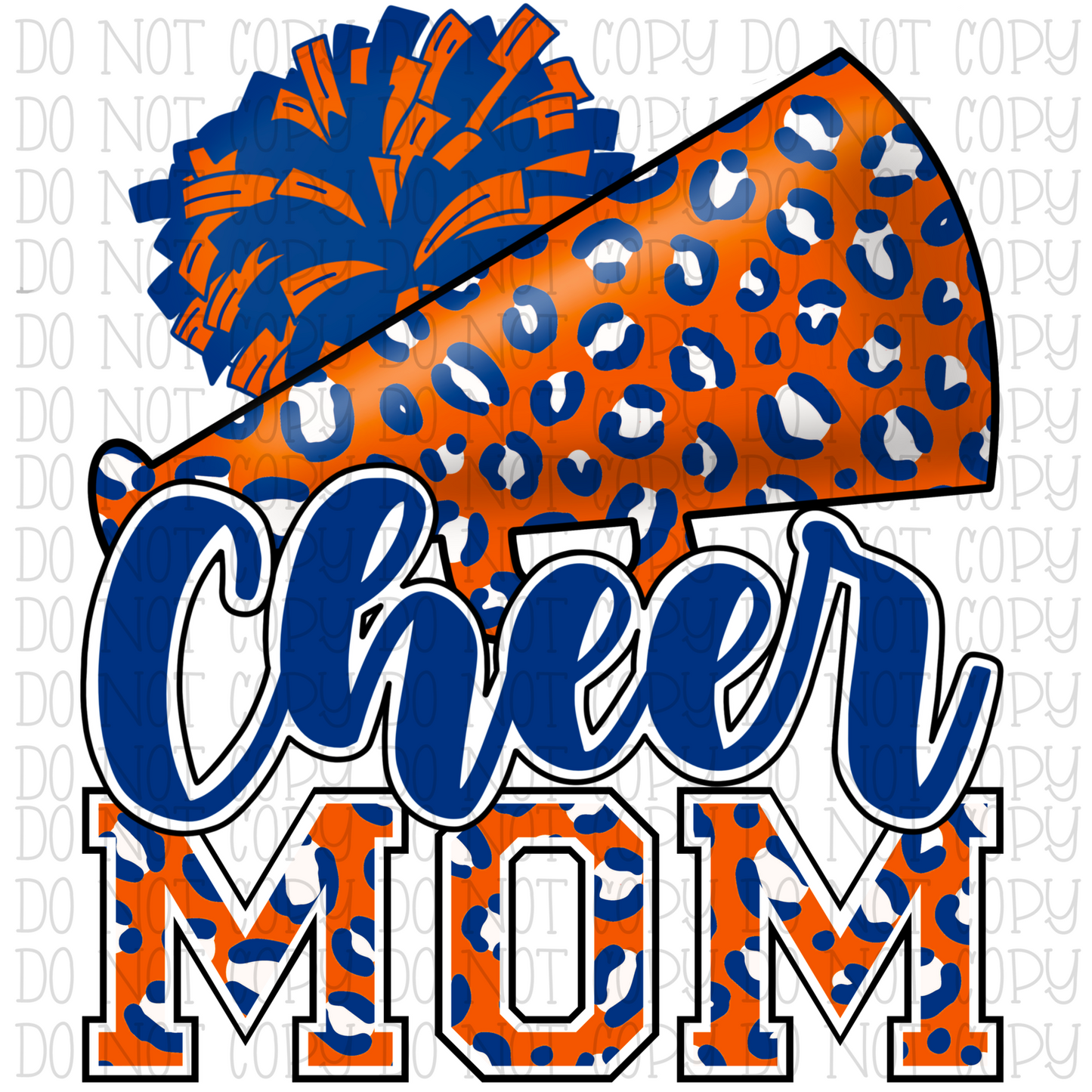 Cheer Mom - Megaphone Pom Poms Orange Blue Leopard