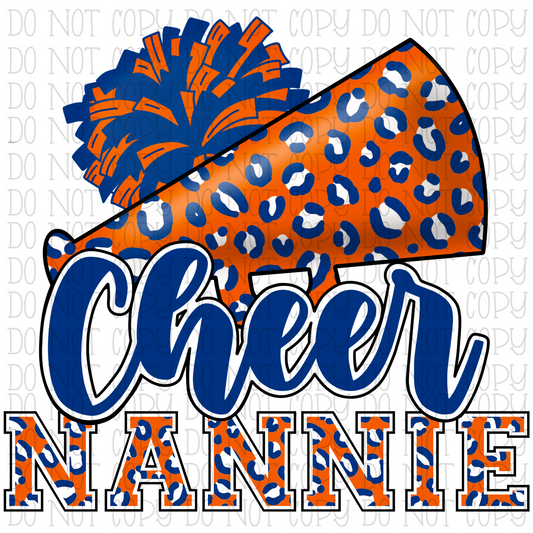 Cheer Nannie - Megaphone Pom Poms Orange Blue Leopard