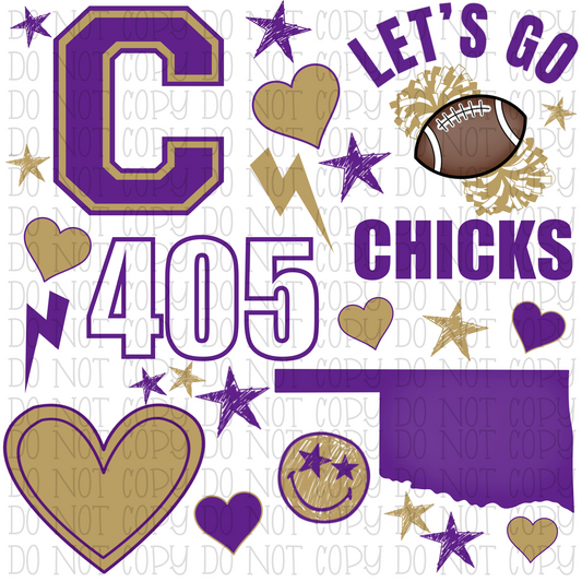 Chickasha Chicks - Scatter - Oklahoma - Gold and Purple