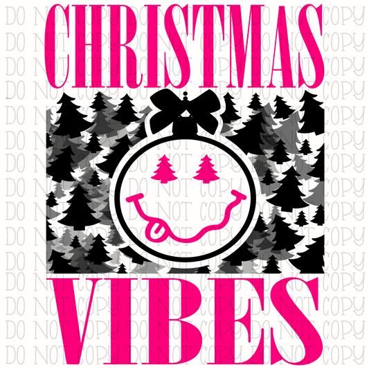 Christmas Vibes - Smile Face Black Hot Pink Ornament With Sleeve Ornaments Included