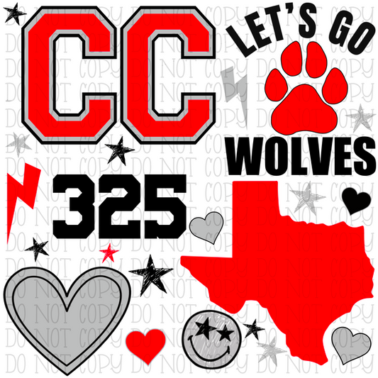 Colorado City Texas Wolves Scatter Red Gray Black School Sports Team