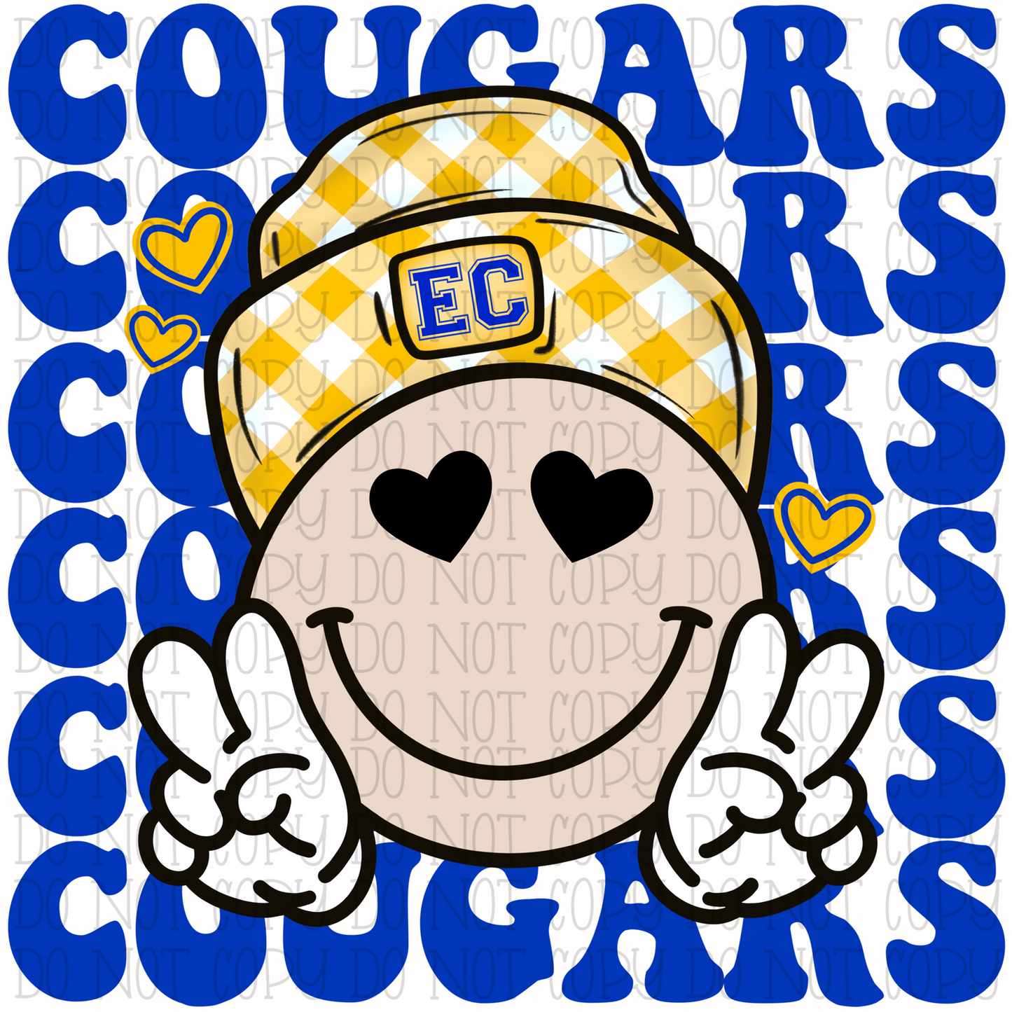 Elkhorn City Cougars - Kentucky Blue and Gold Peace Smile Hippie