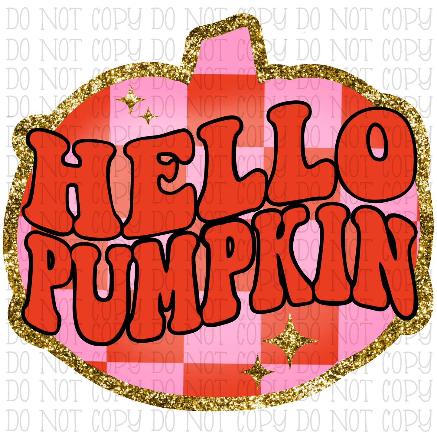 Hello Pumpkin - Retro - Plaid - Orange and Pink - Faux Glitter