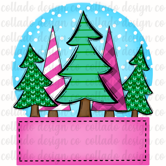 Girls Christmas Monogram Name Custom Hot Pink and Green Christmas Trees Retro