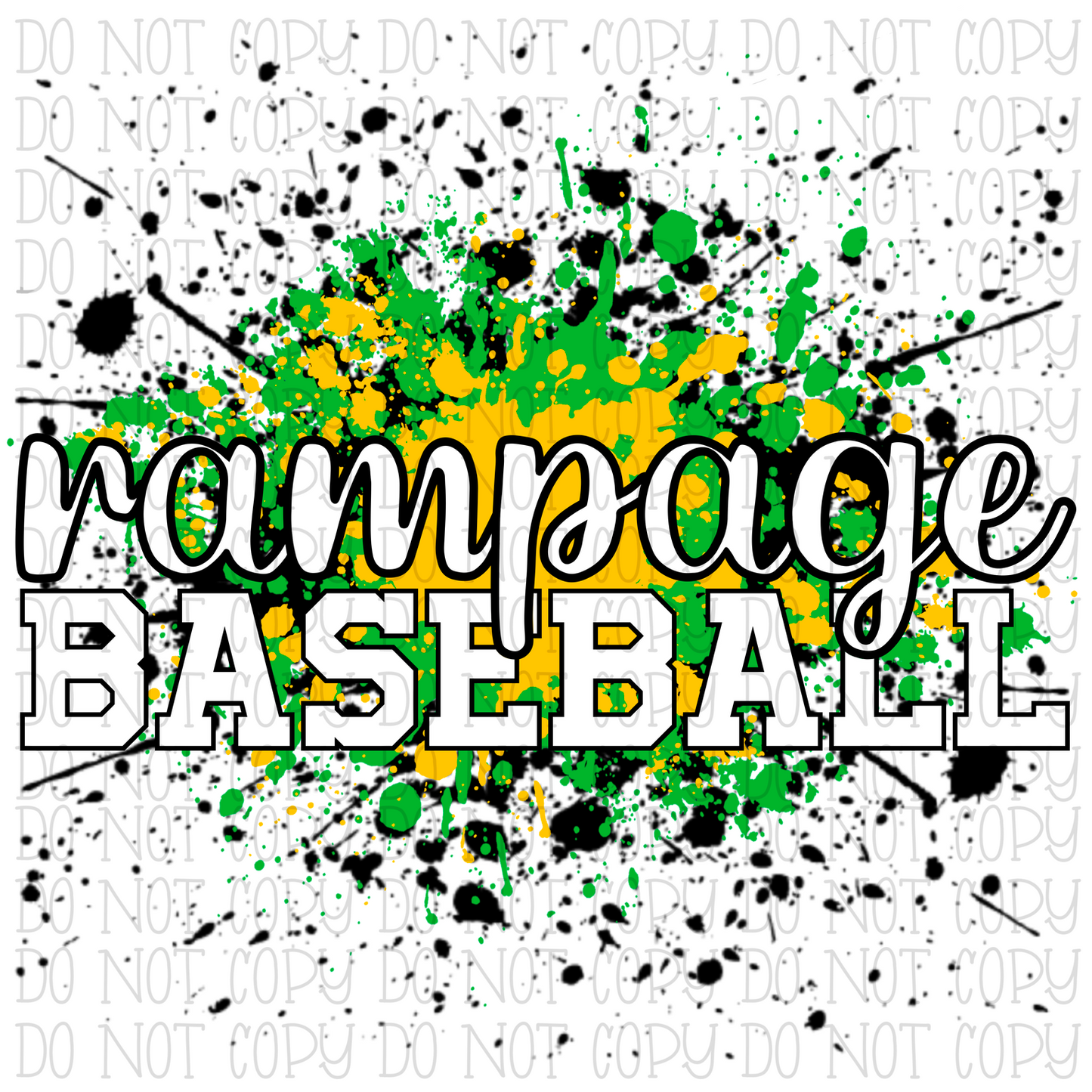 Rampage Baseball - Green Yellow and Black Paint Spatter - West Virginia