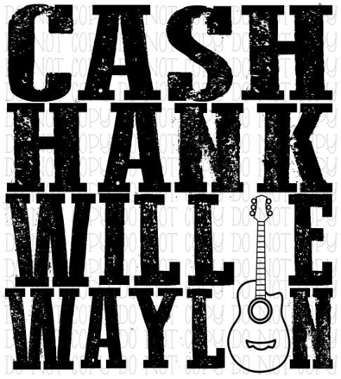 Cash Hank Willie Waylon Guitar - Grunge style