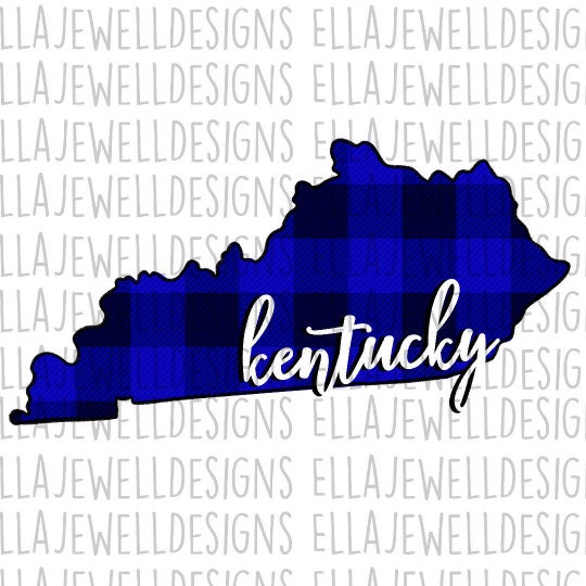 Kentucky State Outline Blue and Black Plaid