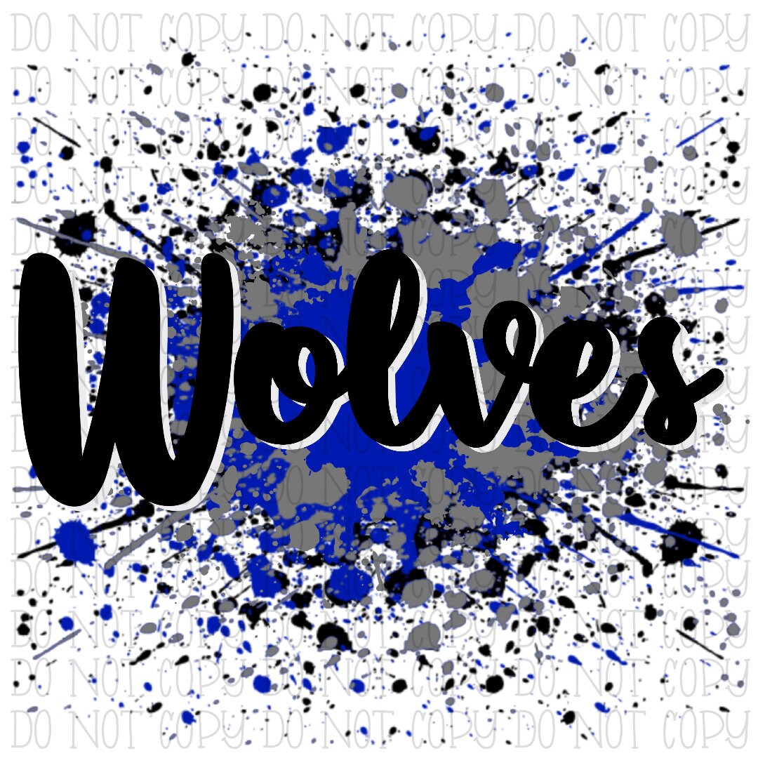 Wolves - Royal Blue Gray and Black Paint Spatter - West Virginia