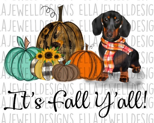 It's Fall Y'all - Black and Brown Dachshund - Weenie Dog