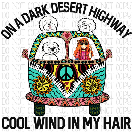 Dark Desert Highway Hippie Van White Dogs Red Head