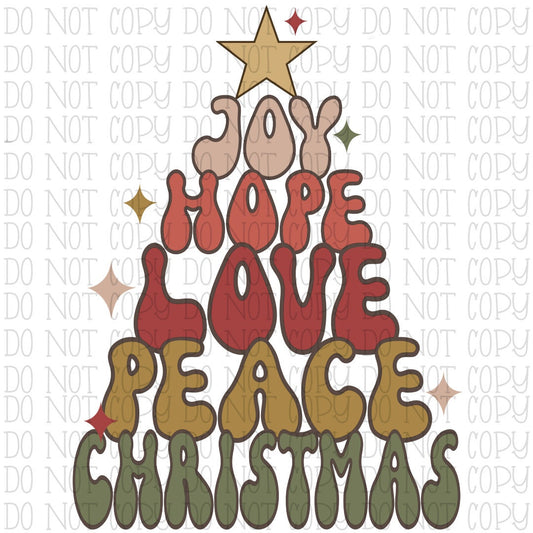 Joy Hope Love Peace Christmas - Retro Tree