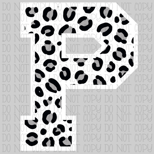 Leopard Letter P - Gray White Black