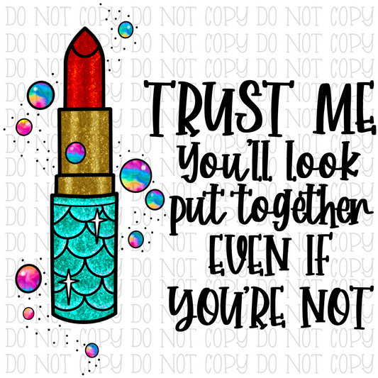 Trust Me, You'll Look Put Together Even If You're Not - Red Lipstick - Mermaid Glitter